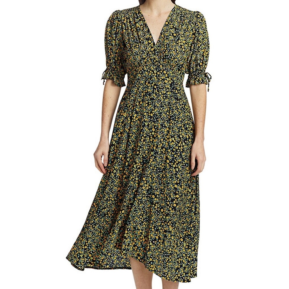 Faithfull the Brand Mejia Floral Midi Dress Ditsy Floral Summer Spring Size XS